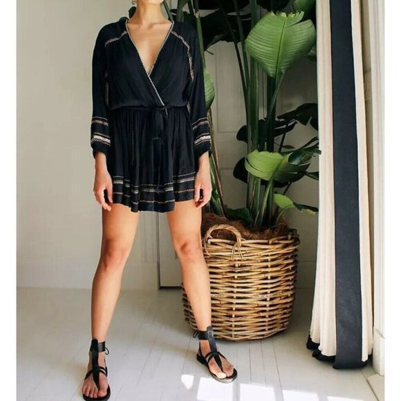 Free People Delilah Women's Mini Dress Embroidered Wrap Bohemian Chic Women's XS - Picture 7 of 9